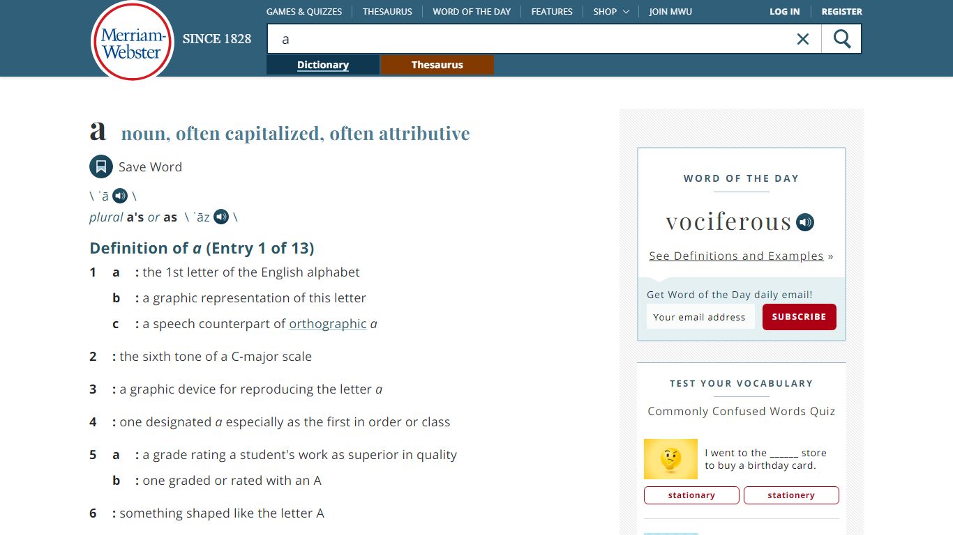 A Definition & Meaning - Merriam-Webster