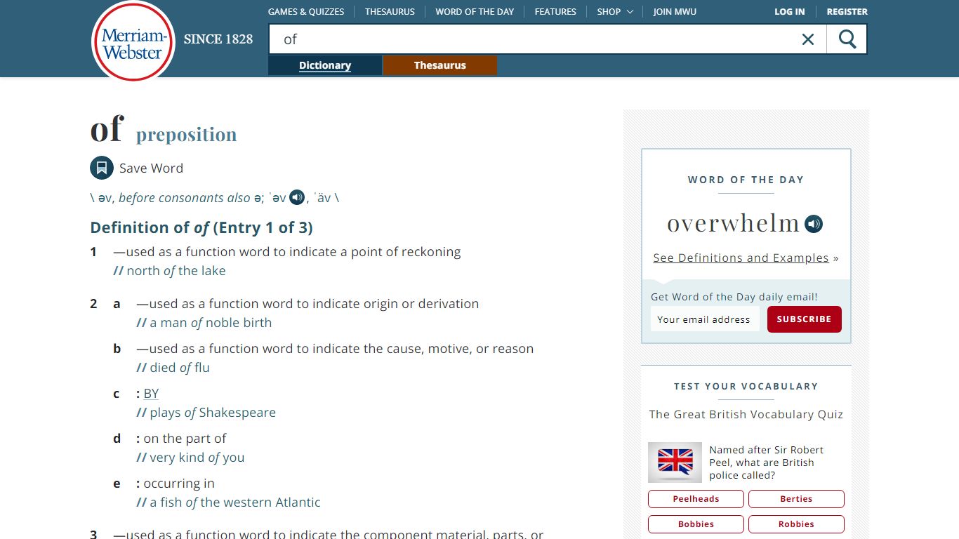 Of Definition & Meaning - Merriam-Webster